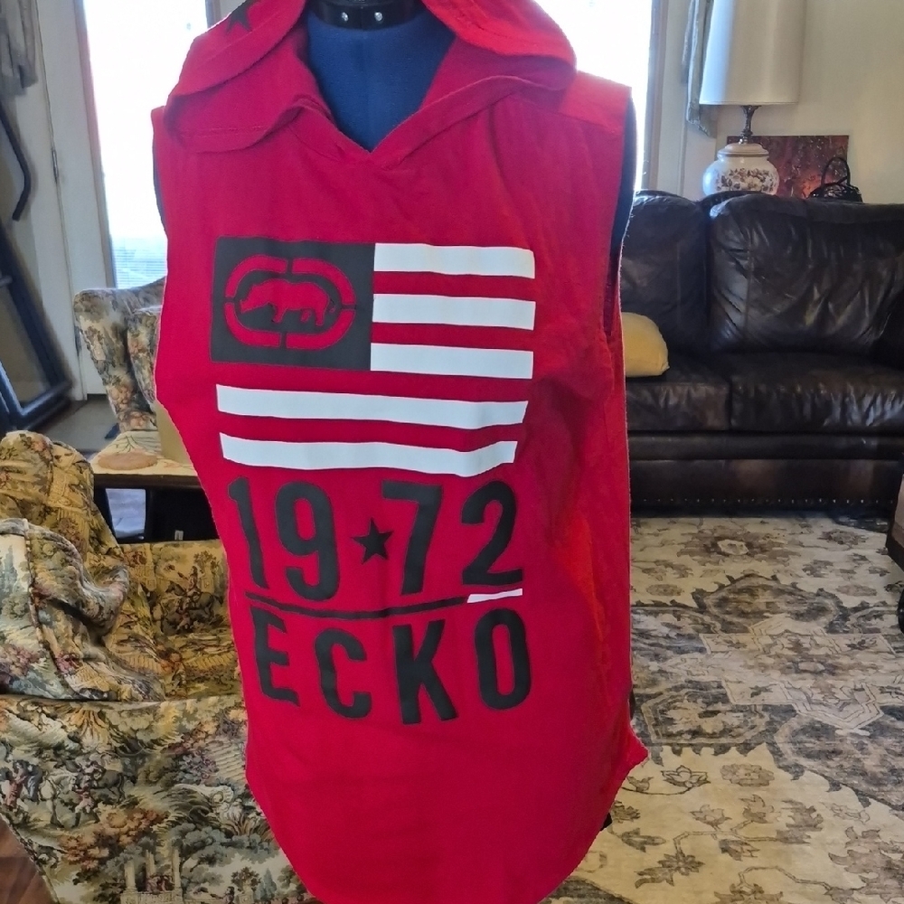 Marc Ecko Sleeveless Hoodie Men’s L Red Logo Graphic Y2K  (#2064B)